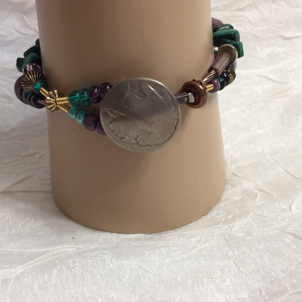 Multi-Stone and Buffalo Head Nickel Bracelet